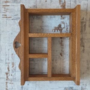 Vintage 3/4 Golden Oak Trinket Shelf Heart Cutout Cottage Core Rustic 80s 90s